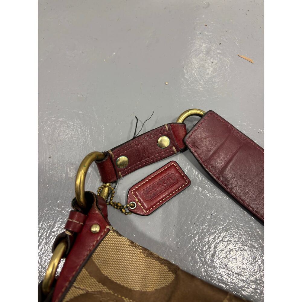 Coach Carly Hobo Bag Brown Signature C Burgundy Leather Gold Hardware 10619 - Picture 7 of 8